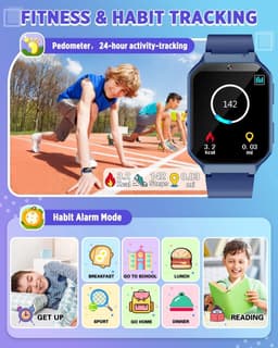 Kiddowz Smartwatch kinderen - Kinderhorloge - 5 t/m 12 jaar - met camera, filters en 29 kids spelletjes - Stappenteller - Donkerblauw — thumbnail 3