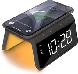 Caliber Wekker - Draadloze Oplader - Wake-up Light - Digitale wekker - Wekkers digitaal - Digitale klok - Antraciet Grijs (HCG019QI-SG) — thumbnail 1