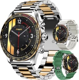 Maoo Titan AMOLED Smartwatch Heren - Special Edition - Stainless Steel en 2 TPU bandjes - Stappenteller - Hartslagmeter - Slaapmonitor - Multisport - Geschikt voor Android en iOS - Zilver en Goud — thumbnail 1