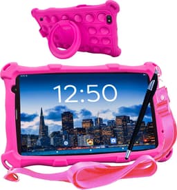 AngelTech Kindertablet PRO MAX - Android 15 - 4+3GB RAM - 64+64 GB - Snelle 8 Inch Kindertablet - Vanaf 3 Jaar - Perfect Voor School - Ouderlijk Toezicht - Ook Voor Volwassenen - 360° Fidgy Beschermhoes - Roze — thumbnail 1