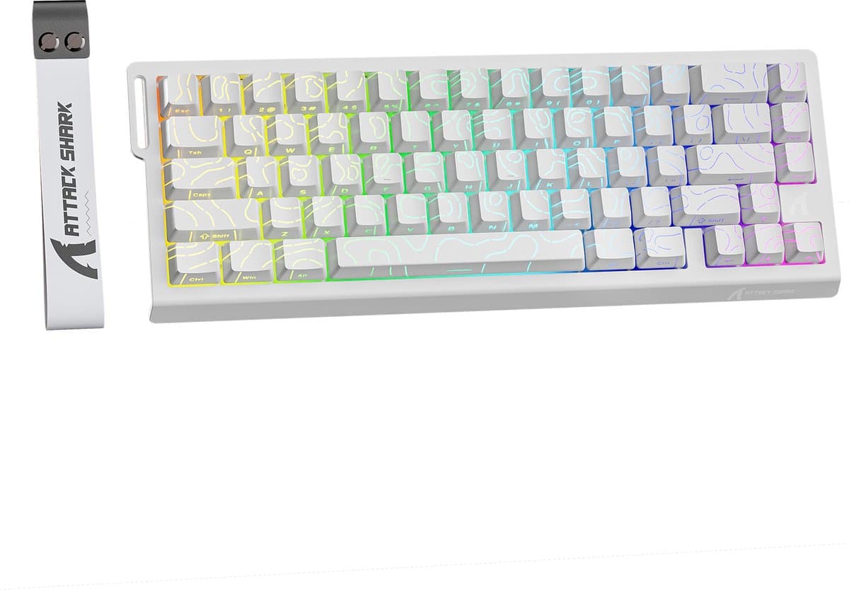 ATTACK SHARK X68HE - Magnetic Switch Wired Gaming Toetsenbord - 66keys - RGB - Side Printed PBT Keycaps - Decorative Lanyard - 8Khz - 0.01mmRT - 0.125ms - White Contour Line — afbeelding 1