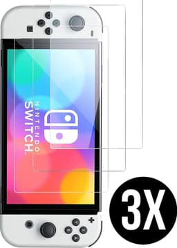Podec - 3x Screenprotector geschikt voor Nintendo Switch OLED - Tempered Glass Screen Cover — thumbnail 1