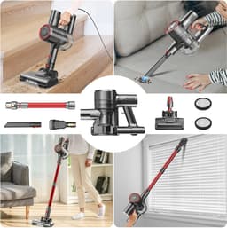Yisora - Steelstofzuiger met snoer - Steelstofzuigers - 3 in 1 Stofzuiger zonder zak - Handstofzuiger met steel - 3 verschillende opzetstukken - 600W - Rood - 23Kpa- ultra licht — thumbnail 2