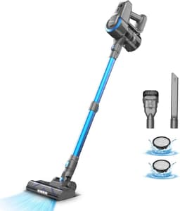 Yisora - Draadloze Steelstofzuiger - 6 in 1 Stofzuiger zonder zak - Handstofzuiger met steel - Draadloos - 3 verschillende opzetstukken - 175W - Blauw - 20Kpa - Ultra licht — thumbnail 1