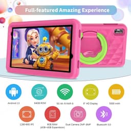 Elementkey Ai-Kids Pro - 8 Inch Kindertablet Android 13, 128GB - 8GB ram - Opslag en Schokbestendige Behuizing Kinderen - Roze — thumbnail 3