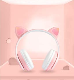 Kinder Hoofdtelefoon-Draadloze Koptelefoon-Kinder Headset-Over Ear-Bluetooth-Microfoon-Katten Oorjtes-Led Verlichting-Opbergzak-Licht Roze — thumbnail 3