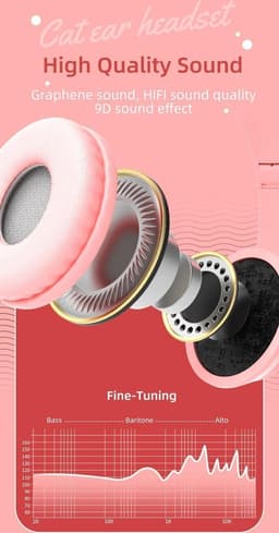 Kinder Hoofdtelefoon-Draadloze Koptelefoon-Kinder Headset-Over Ear-Bluetooth-Microfoon-Katten Oorjtes-Led Verlichting-Opbergzak-Licht Roze — thumbnail 4