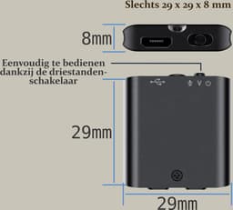 Mini Voice Recorder - 29x29x8mm - Magnetisch - Automatisch opnemen d.m.v. geluids-detectie - Geluidsopnames plannen - 64GB - Accuduur 30 uur! — thumbnail 5