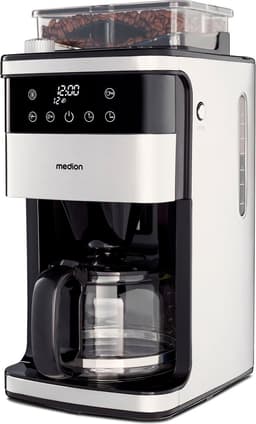 MEDION koffiezetapparaat met maler en glazen kan (1,5 liter, max. 12 kopjes, 8 maalinstellingen, max. 1050 watt, 24-uurs timer, LED-display, druppelstop, permanent filter, MD19899) — thumbnail 1