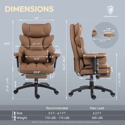Dowinx Gamingstoel - ergonomische bureaustoel - pocketvering zitting - dubbele zachte rugleuning - verstelbaar lendenkussen - armleuningen - uitschuifbare voetsteun - PU leer - bruin — thumbnail 3
