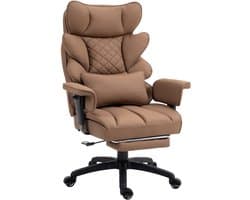 Dowinx Gamingstoel - ergonomische bureaustoel - pocketvering zitting - dubbele zachte rugleuning - verstelbaar lendenkussen - armleuningen - uitschuifbare voetsteun - PU leer - bruin