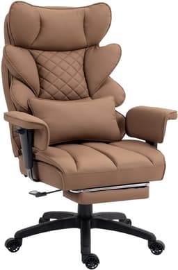 Dowinx Gamingstoel - ergonomische bureaustoel - pocketvering zitting - dubbele zachte rugleuning - verstelbaar lendenkussen - armleuningen - uitschuifbare voetsteun - PU leer - bruin — thumbnail 1