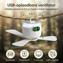 Rosnek Draagbare Campingventilator met LED Lamp - 8000mAh Oplaadbare Tent Ventilator - Compacte Plafondventilator met Afstandsbediening - Outdoor - RV — thumbnail 4