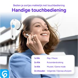 SBG Draadloze Oordopjes - Noise Cancelling - Headset - Bluetooth 5.4 - Earbuds oplaadcase - LED Display - Met Microfoon - Extra dopjes - Wit — thumbnail 4