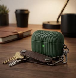 Luxe geribd hoesje voor oordopjes – Vertical Stripe design met sleutelhaak, geschikt voor AirPods 4 (Groen) — thumbnail 3
