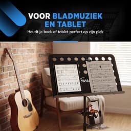 Finesse Muziekstandaard voor Bladmuziek met Telefoonhouder - XL - Opvouwbaar - met Draagtas - Lessenaar - voor Tablet - Zwart — thumbnail 4