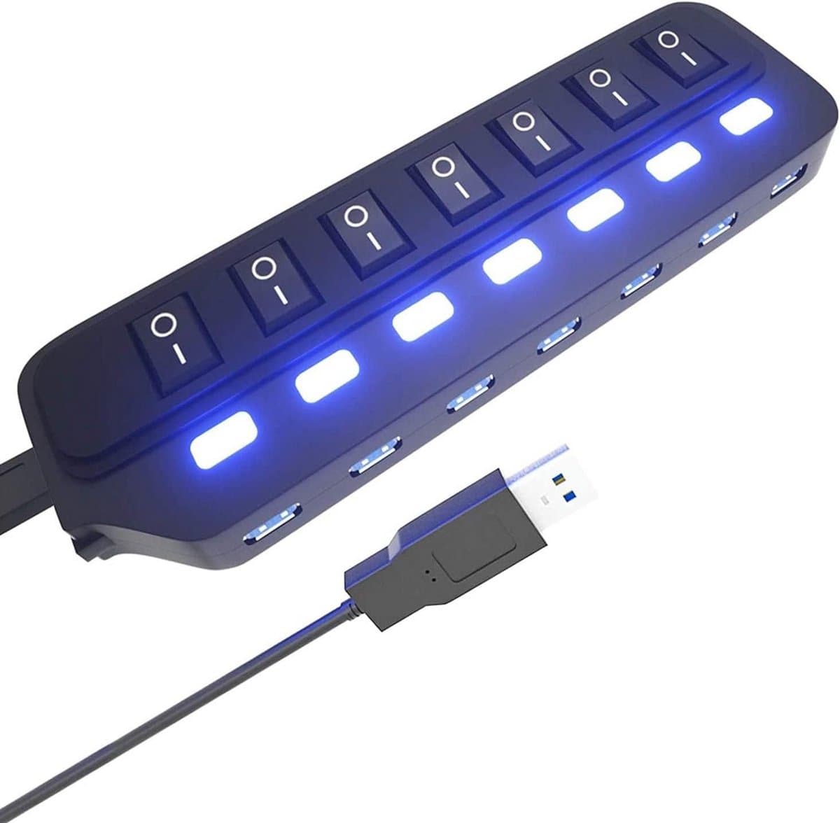 7-Poorts USB 3.0 Hub Splitter met Individuele Aan/Uit Schakelaars en LED Indicatoren — afbeelding 1