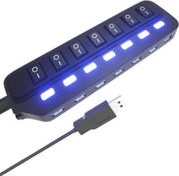 7-Poorts USB 3.0 Hub Splitter met Individuele Aan/Uit Schakelaars en LED Indicatoren — thumbnail 1