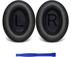 Lederen Set Oorkussens Geschikt Voor Bose Koptelefoon QuietComfort 35, QC35/QC35II/QC25/QC15/Soundtrue/Soundlink Around-Ear II AE2 headphones, Vervangende Kussens Voor Hoofdtelefoon - Zwart - 1 Paar