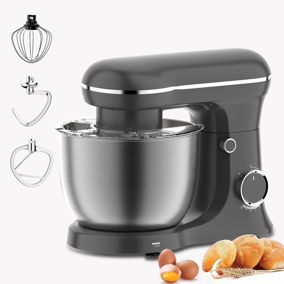 Deliqa keukenmixer - luxe deegmachine - 1500 w - 5 Liter - deegmachine met spatbescherming - RVS - 6 versnellingen — afbeelding 1