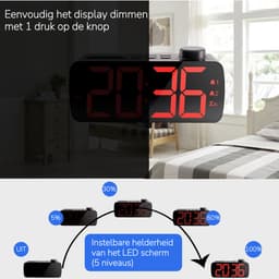 YUCONN Wekkerradio - Wekker Kinderen - Kinderwekker - Grote LED Cijfers - Wekkers Digitaal - Dimbaar Display - Sleeptimer - Rood — thumbnail 4