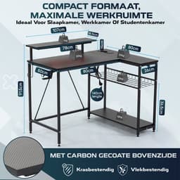 ADSafety L-Vormig Game Bureau - 107x80x76 cm - Game Bureau met LED verlichting - Zwart Carbon - Hoekbureau - Gaming Desk - Computertafel — thumbnail 2