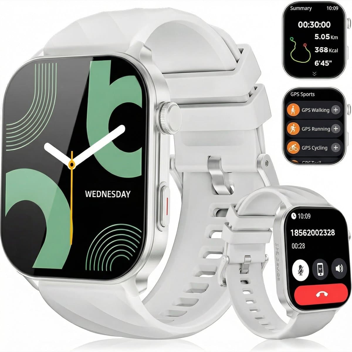 Synyq Axis GPS Smartwatch Dames en Heren - GPS 5 satellieten - Waterdicht - Belfunctie - Stappenteller - Hartslagmeter - Slaapmonitor - Multisport - Geschikt voor Android en iOS - Zilver — afbeelding 1
