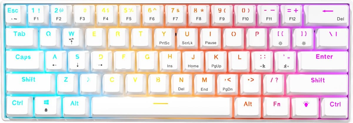 Furycube A61K - Mechanisch Gaming Toetsenbord - 61 Toetsen - Regenboogverlichting - Bedraad - Wit — afbeelding 1