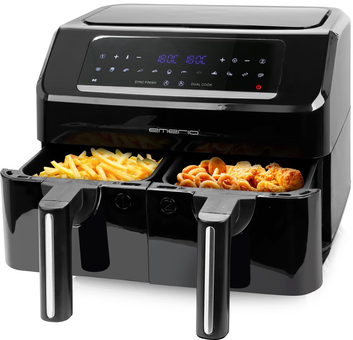 Emerio Dubbele Heteluchtfriteuse 2600W - 2x3.6L - Dual zone - Digitaal display - 50-200ºC - Timer - Sync Function - Zwart AF-130376.1 — afbeelding 1