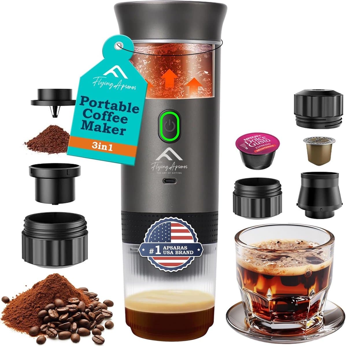 Draagbare Koffiemaker - Mini Espresso Machine - Reizen en Onderweg - 3-in-1 Systeem - 0.6 kg - Grijs — afbeelding 1