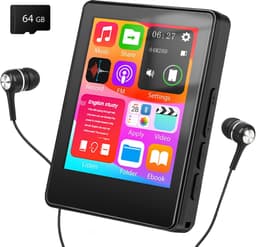 64GB MP3 Speler met Bluetooth 5.3 - 2.4 Inch Full Touchscreen - HiFi Geluid - FM Radio en Recorder - One-Tap Mute Toets - Uitbreidbaar tot 512GB - Inclusief Bedrade Headset — thumbnail 1
