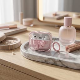 Roze transparant hoesje voor oordopjes dames met 3D strik en golvende rand geschikt voor AirPods Pro 2 siliconen soft case beschermhoes met ring — thumbnail 3