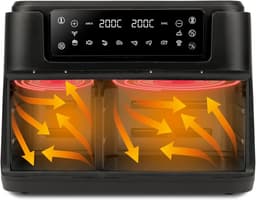 Ecofrit luchtfriteuse met digitale besturing - 2400 W, 9 liter - Twee kookzones, antiaanbaklaag, receptenboek — thumbnail 5