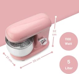 Aura® Mixer met Mengkom - Keukenmachine - Deegmixer - Inclusief Deeghaak en Garde - Roze- ‎21 cmx 35 cmx 32 cm — thumbnail 4
