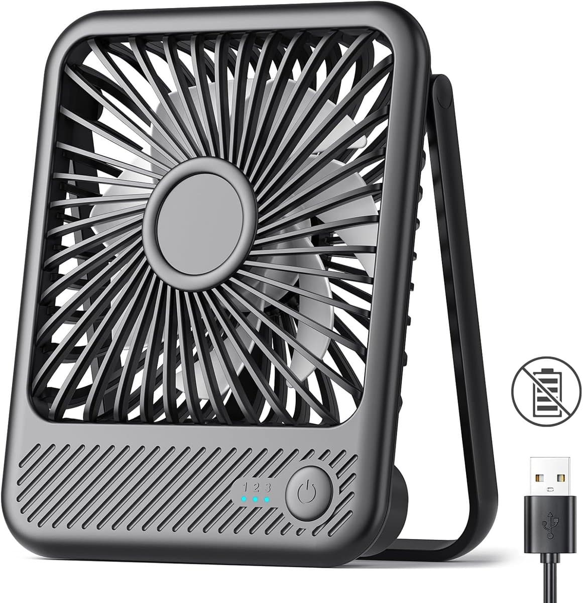 USB-bureauventilator - krachtige - ultrastille - kleine persoonlijke ventilator met 180° kantel- en inklapfunctie en 3 instelbare snelheden - USB-C-voeding met snoer - mini-USB-ventilator voor kantoor, bureau en slaapkamer - GEEN BATTERIJ — afbeelding 1