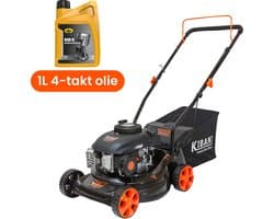 Kibani Benzine Grasmaaier 141cc – 2.2 kW / 3.0 PK incl. 1 liter 4-takt olie – 41 cm Maaibreedte – 40L Opvangzak – 3 Maaihoogtes – Handgeduwd Grasmaaier