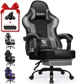 Hiaonyx Gaming Stoel - 170° Verstelbare Rugleuning - Gaming Stoel met inklapbare Voetsteun - racerstijl - Geïntegreerde Armleuningen - Maximale Belastbaarheid 150kg - met stille wielen - Zwart Grijs — thumbnail 1