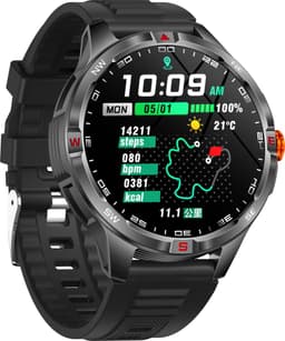 Knobbout 1.46” Scherm Sport Smartwatch met Extra Lange Batterijduur – 1000mAh - LED-zaklamp & kompas - AI Spraakassistent - Bluetooth Bellen - 100+ Sportmodi, IP68 Waterdicht -Zwart Silicone — thumbnail 3