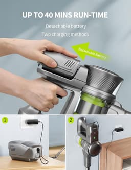 Draadloze Steelstofzuiger – 26 kPa – 250W Borstelloze Motor – 40 Min – LED Display — thumbnail 4