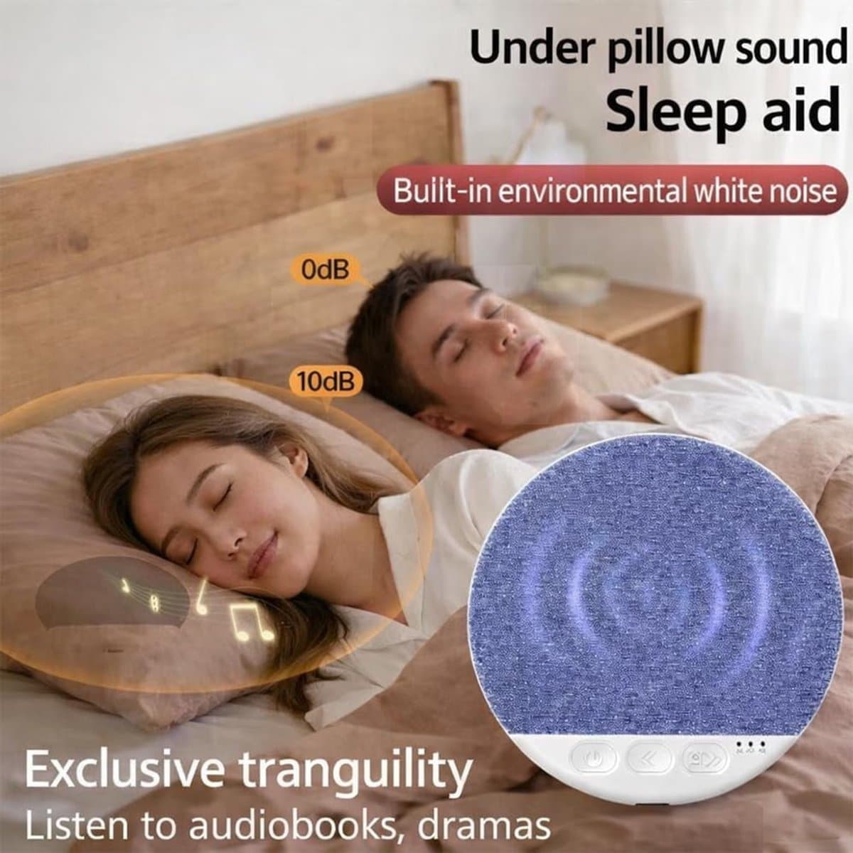 Slaapkussenluidspreker, Bluetooth-luidspreker voor onder het kussen, mini-slaaphulpmiddel met botgeleiding, stereobas, timer voor witte ruis en draadloze slaapondersteuningsfunctie. — afbeelding 1