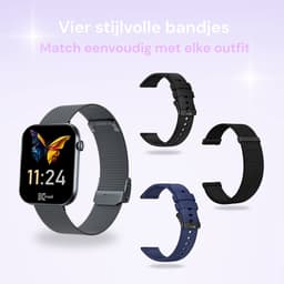 Kiraal Aura AMOLED Smartwatch voor Dames – 4 Bandjes (RVS, Nylon & 2x Siliconen) – Hartslagmeter – Stappenteller – Slaapmonitor – Multisport – Compatibel met Android & iOS – Zwart en Blauw — thumbnail 3