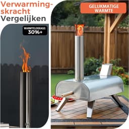 Aurixi® Pizza oven Buiten - Pizza oven Buiten - Pizza oven Buiten Gas - draagbare roestvrijstalen pizzagrill - houtgestookte pizzamaker - Zilver- 54cm x 36cm x 61cm — thumbnail 4