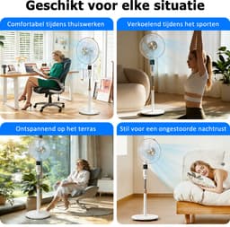 Staande ventilator 60W - Statiefventilator met 3 Snelheden - Vloerventilator met met Afstandsbediening - Stille Ventilator in Hoogte Verstelbaar 110 tot 125 cm - Timer - Kantelbaar en Oscillerend - 53dB - Wit — thumbnail 5