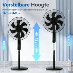 Staande ventilator 60W - Statiefventilator met 6 Snelheden - Vloerventilator met met Afstandsbediening - Ventilator in Hoogte Verstelbaar 110 tot 125 cm - Timer - Kantelbaar en Oscillerend - 53dB - Zwart — thumbnail 2