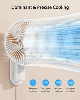 Wandventilator - Kleine ventilator - Ruimte koeling - Met licht en afstandsbediening - 25 cm diameter - Wit — thumbnail 2