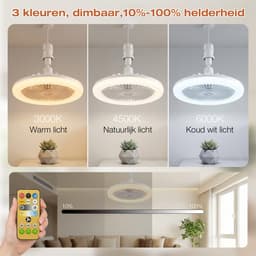 MUPOO Plafond ventilator met LED verlichting E27 - 360° Draaibaar - Dimbaar & Afstandsbediening - Plug & Play -3 Kleurtemperatuur & Snelheden - Ø 25cm - Mini Ventilator voor Slaapkamer & Toilet - Wit — thumbnail 3