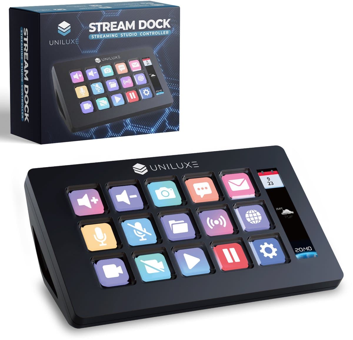 Uniluxe Stream Dock - Streaming Deck - Macro Keyboard 15 Toetsen - Voor Streaming Werk en Productiviteit - Multifunctioneel - Programmeerbaar - Soundboard - Steam deck — afbeelding 1