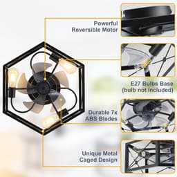 Industriële Plafondventilator - Met Afstandsbediening & APP - Stille 6 Lucht Richtingen - E27 - Zwart - 50 cm - Kroonluchter Ventilator - Chandelier Fan - Woonkamerlamp - Ventilator Lampen — thumbnail 5