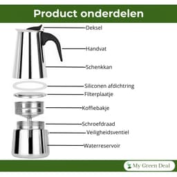 My Green Deal – RVS Percolator 6 Kops (300 ml) – Moka Pot Koffiezetapparaat – Espressomaker voor 6 Kopjes – Niet Geschikt voor Inductie — thumbnail 5