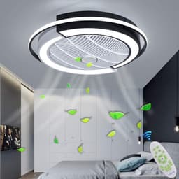 LED plafondventilator met dimbare verlichting, afstandsbediening, geruisloos, verstelbare windsnelheid, 58 cm, zwart-wit — thumbnail 1